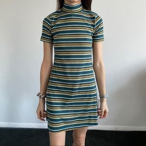 Striped tee shirt dress with turtle neck